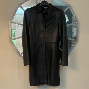 Laundry By Shelli Segal Black Leather Button-Front Coat